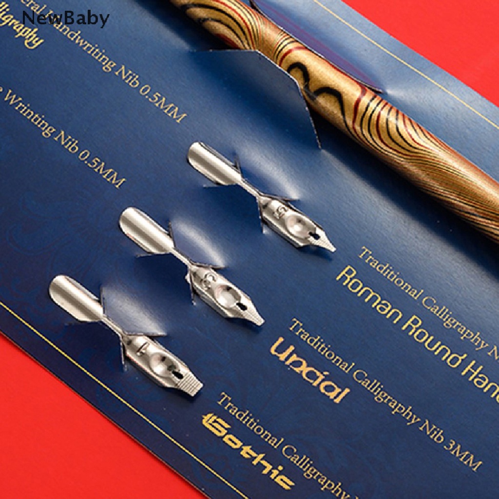 New Set Pena Fountain Tinta Celup Kaligrafi 6 Nibs Bahan Kayu Gaya Vintage