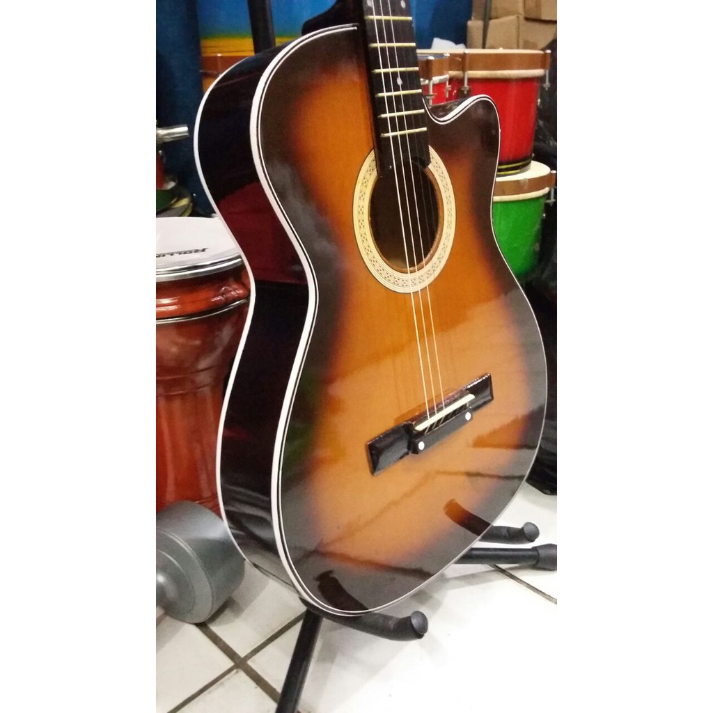 Gitar Akustik Merk Yamaha Warna Sunburst Senar String Buat Pemula Belajar Jakarta Murah