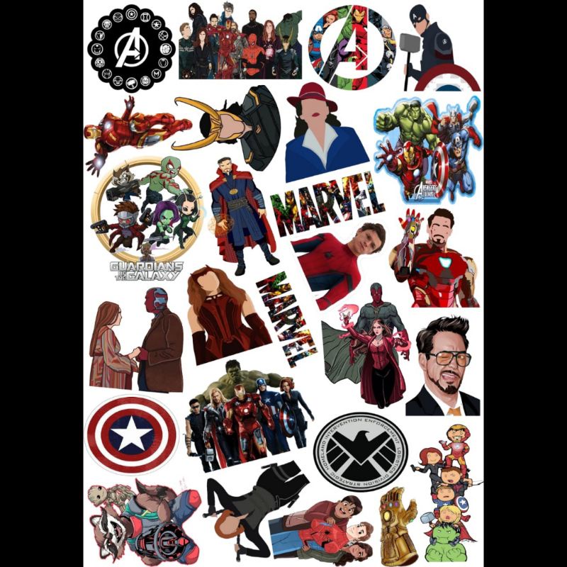 

55 PSC sticker/stiker serba AVENGERS MARVEL, DI JAMIN MURAH, LUCU DAN BERKUALITAS.