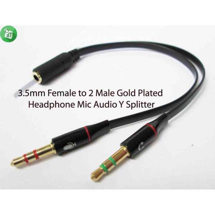 Audio Mic Splitter Adapter Headset Jack Audio 1 Female to 2 Male