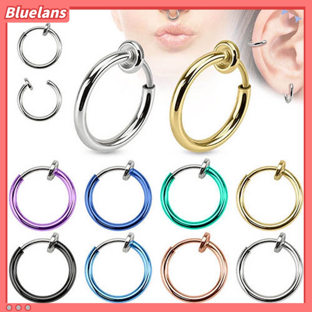 Bluelans 2 Pcs Fake Clip on Spring Nose Septum Ring Earring Non Piercing Unisex Jewelry