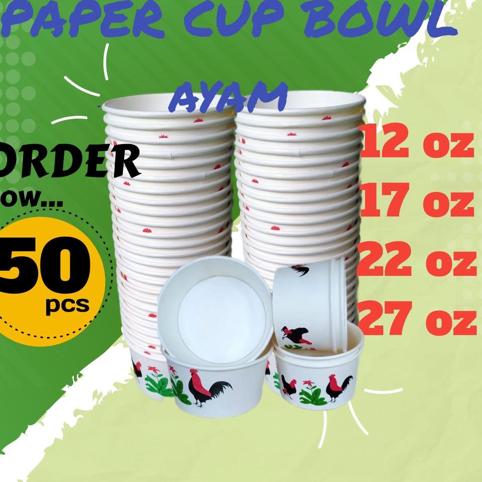 Mangkuk Mangkok Paper Papper Box Wadah Tempat Cup Rice Bowl Kertas Ayam Jago Mie Ayam Bakso Sup Mini