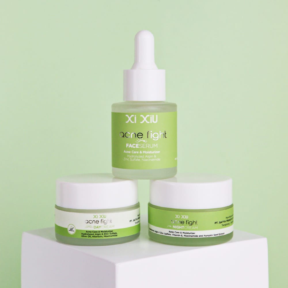 Xi XiU ACNE FIGHT SERIES / Skin Care Glowing Anti Acne Anti Jerawat Mencerahkan / Paket 2in1 Cream Siang Malam Xi Xiu Acne Fight BPOM/krim wajah berjerawat/xi xiu cream wajah/krim wajah xi xiu/Krim Siang Malam Xi xiu Untuk Berjerawat FREE POUCH