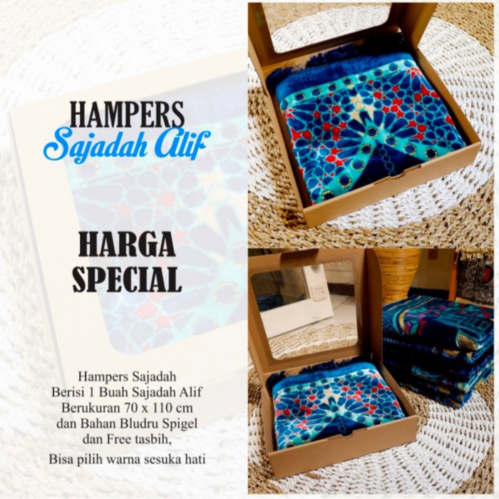 Sajadah Turky multicolor wangi halus free tasbih souvenir kado - Biru