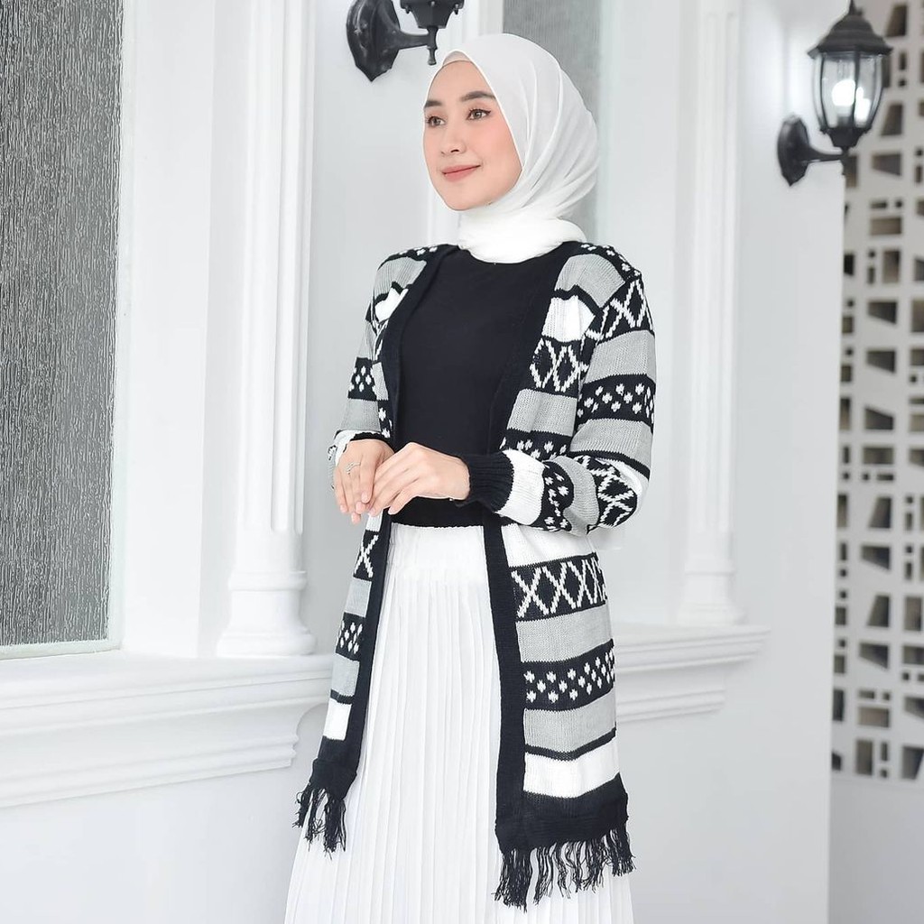 Long Hinata Cardigan Atasan Rajut Wanita Kardigan Rajut Motif Etnik Rumbai Gardigan Rajut Wanita-2