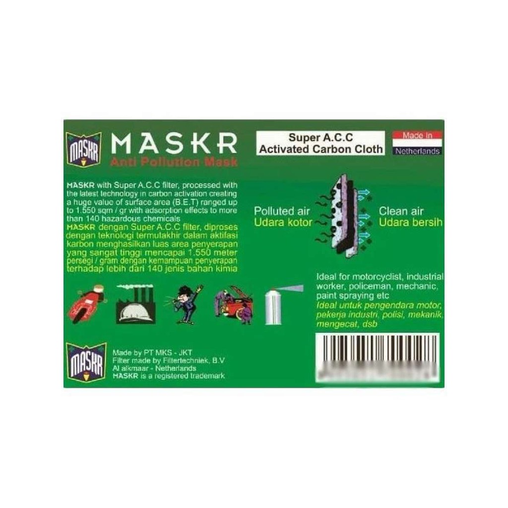 MASKR Masker Anti Polusi 100% Original dengan karbon aktif (Short Type)