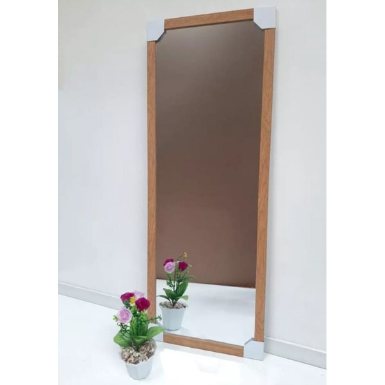 Cermin Dinding Minimalis Kaca Cermin Gantung full badan 95 X 35-Krem kayu