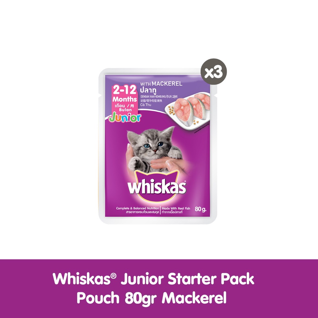 Terlaris CEK HARGA WHISKAS® Makanan Kucing Basah Pouch Junior Starter
Pack rasa Mackerel 80gr - Isi 3