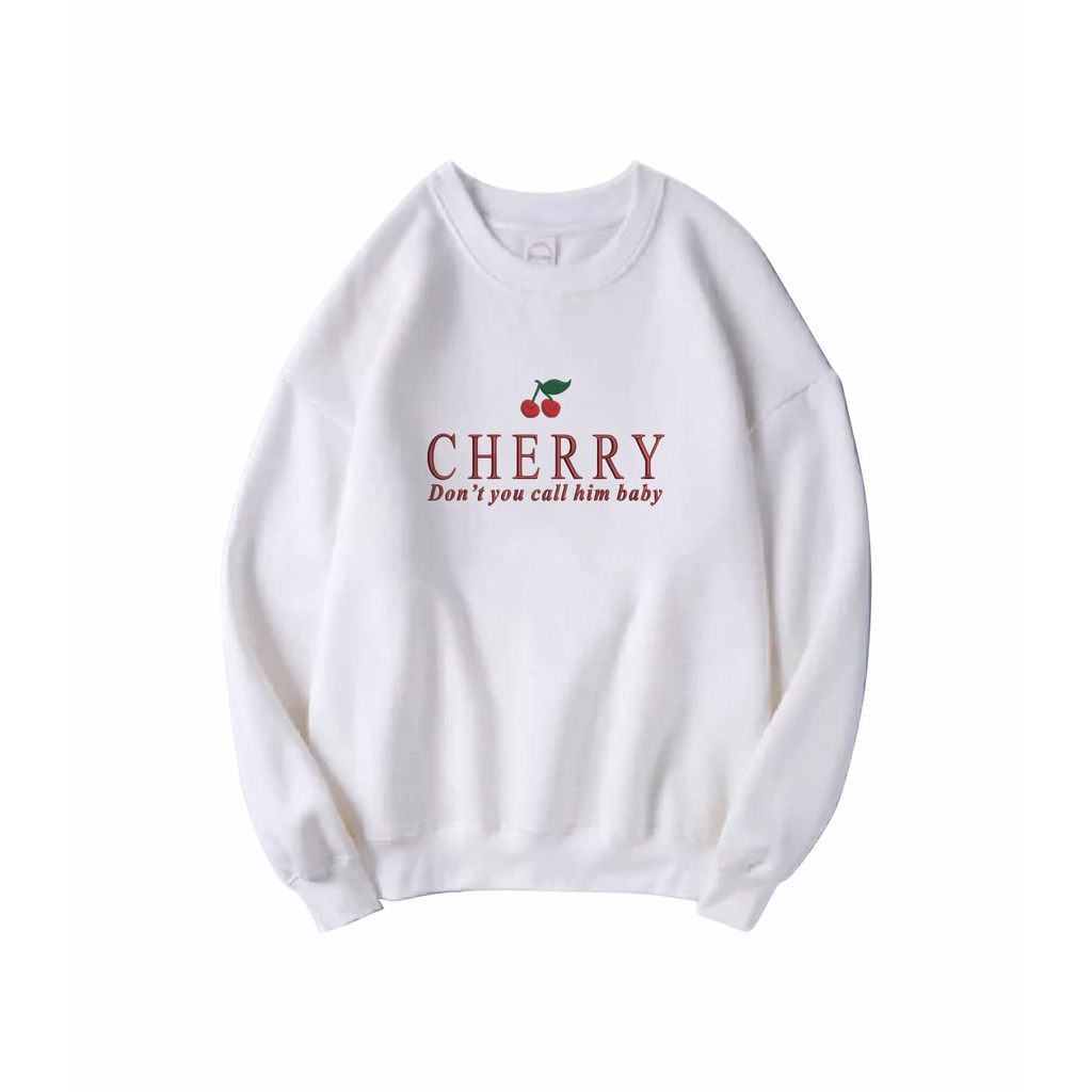 SWEATER BORDIR WANITA CHERRY RED - CREWNECK KEKINIAN TERLARIS