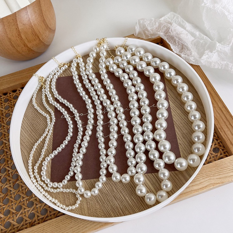 HIGH QUALITY PEARL NECKLACE FRENCH GIRLY SIMPLE CLAVICLE CHAIN SIMPLE KALUNG MUTIARA INS RETRO VINTAGE AKSESORIS WANITA FEMINIM PERHIASAN