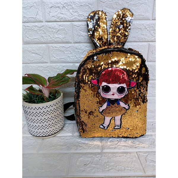 TAS RANSEL SEQUIN LOL KUPING LED/TAS RANSEL SEQUIN IMPORT