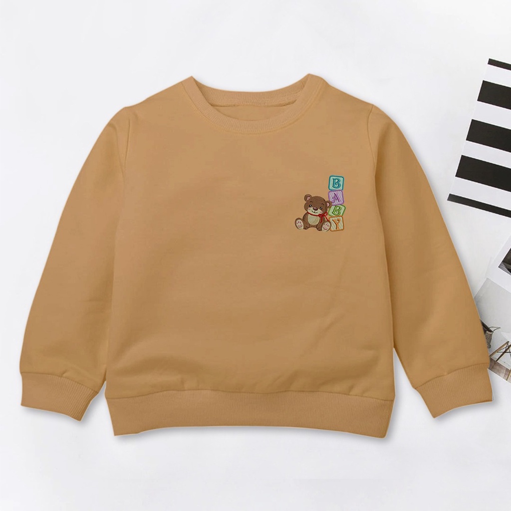 SWEATER ANAK PEREMPUAN BABY BEAR BORDIR / CREWNECK ANAK PEREMPUAN LUCU PREMIUM FLEECE TEBAL HALUS TERBARU'