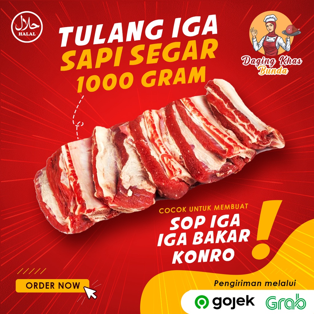 

(PREMIUM) Tulang Iga Sapi Lokal Segar FRESH 1KG 1 KG 1000 gram (Konro / Iga Bakar, Sop Iga, Sup Jando, Pindang, Garang Asam)