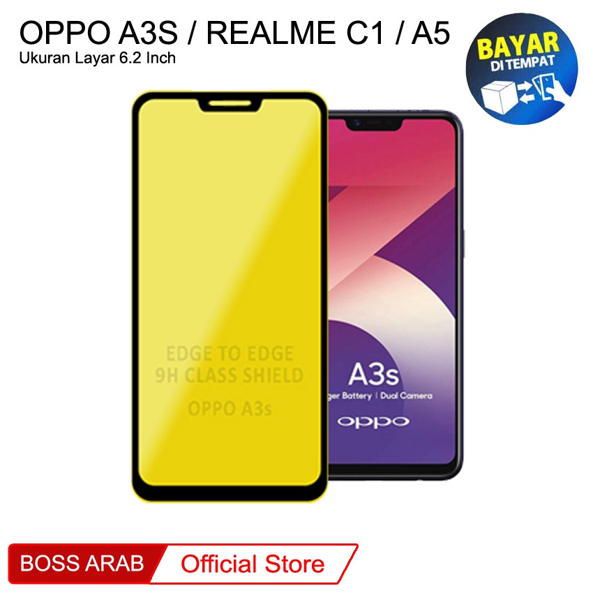 Tempered Glass Full 9D Oppo A3s / RealMe C1 / A5 (6.2