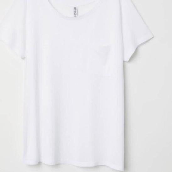 ♦ Kaos Wanita HnM H&M Basic Pocket Tee White Original Murah Putih Polos - XS ☈