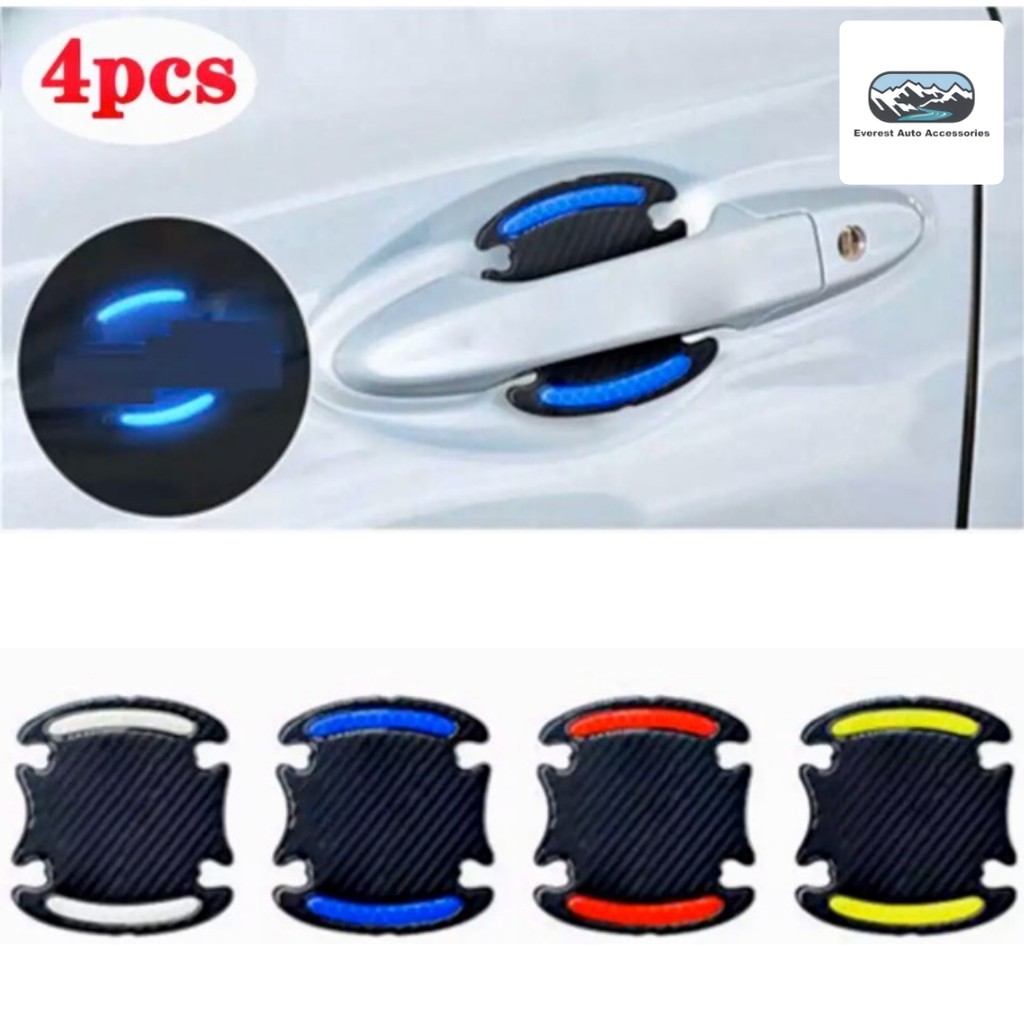 4pc Stiker Pelindung Handle Pintu Mobil Anti Gores Carbon 3D