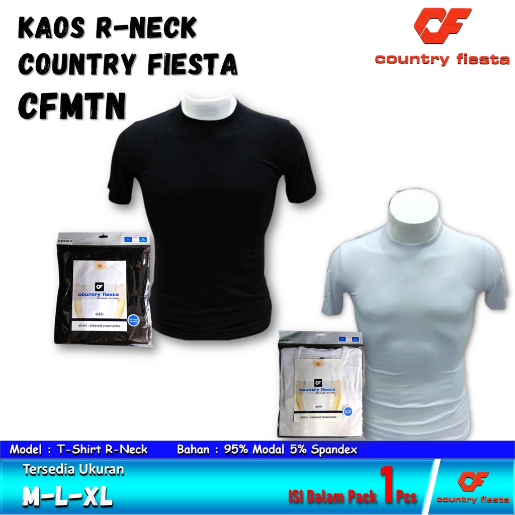 Kaos Oblong Pria Bahan Modal Country Fiesta MTN Putih - Hitam