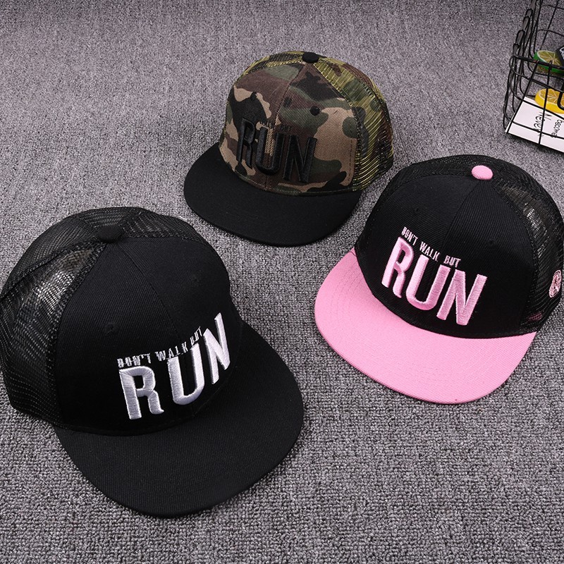 Topi Baseball Motif Bordir Tulisan Run Gaya Hip Hop Korea Untuk Anak Laki-Laki Dan Perempuan