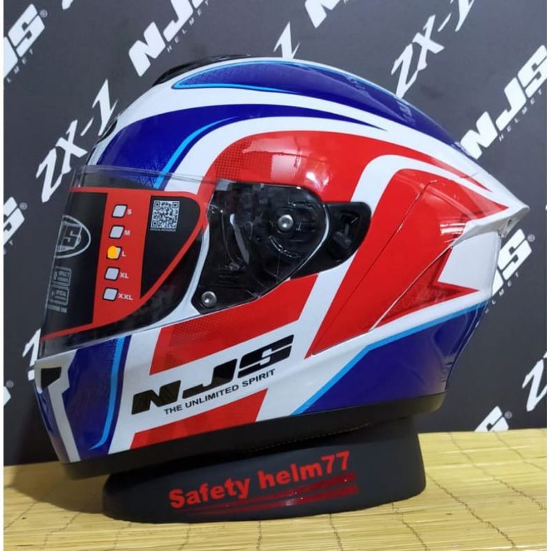 HELM NJS ZX1 TRICOLOR BLUE/WHITE/RED TERBARU