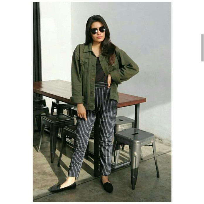 Jaket Jeans Cewek| Jaket Denim| Jaket Levis Wanita Oversize Hijau Army - Hijau Tua, M