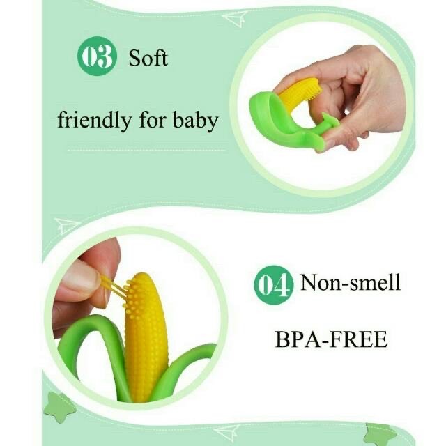 TokoPapin Sikat lidah gigi gusi anak bayi jagung pisang teether gigitan silikon silicone bayi lembut aman