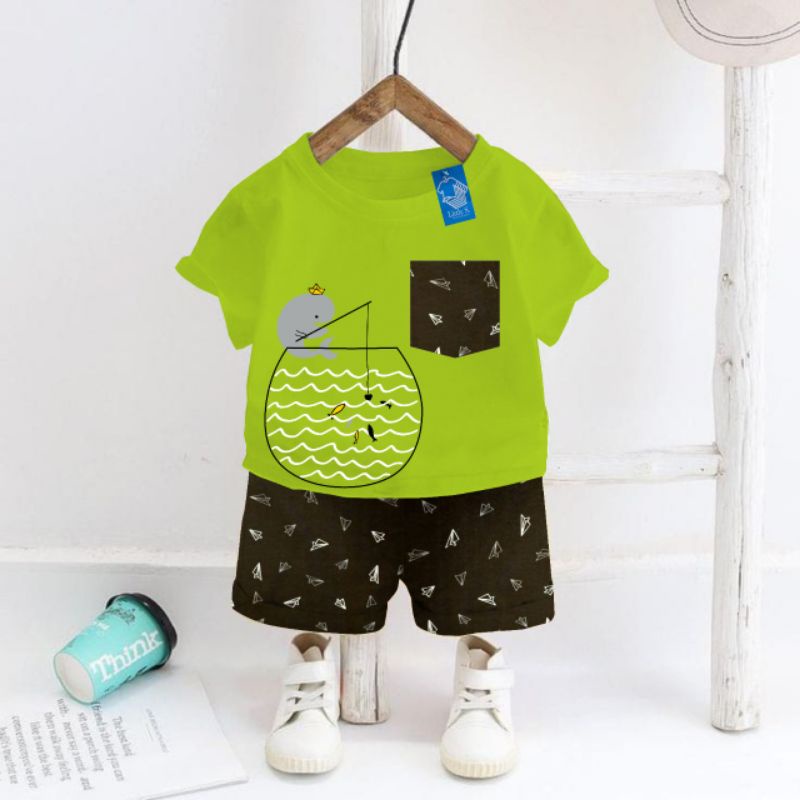 Setelan Anak Laki laki Set Kids Boy Pocket by Little S Size 2-7 Tahun