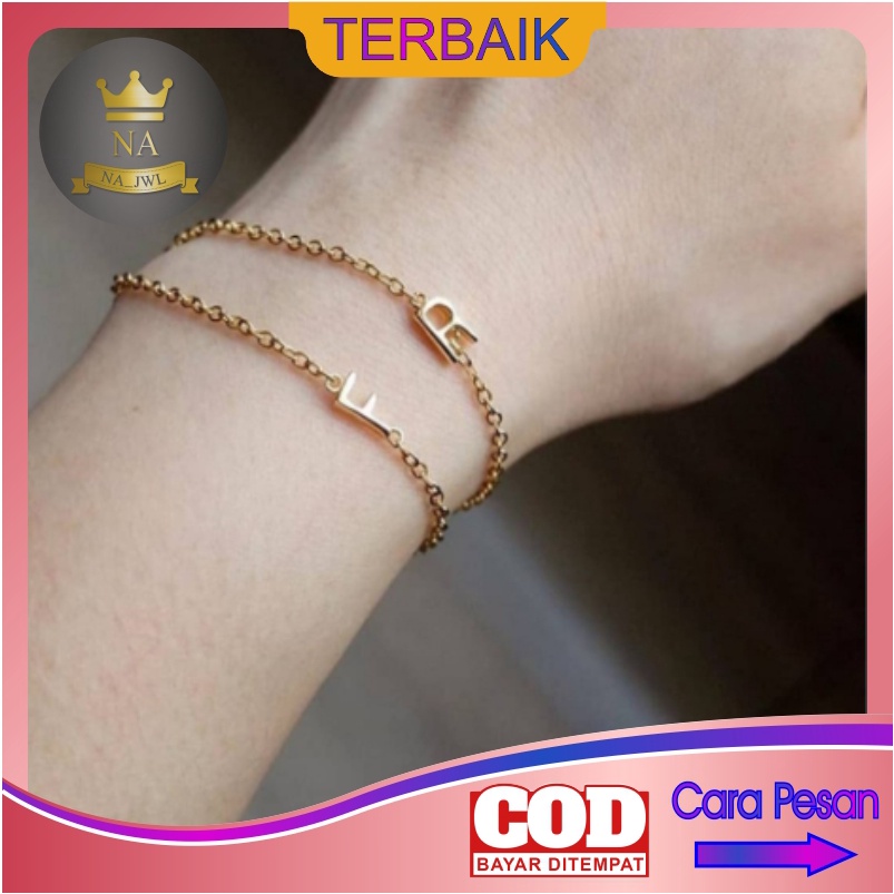 Gelang huruf inisial custom Titanium Anti Karat bracelet korea aksesoris fashion wanita lapis emas