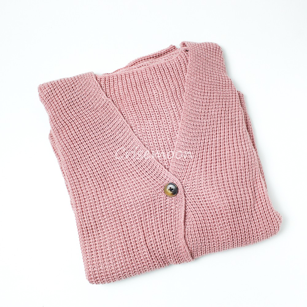 Vina Knitted Cardigan Rajut Kancing Oversize Tangan Balon-Dusty Pink