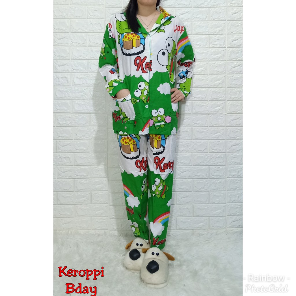 Piyama dewasa PP panjang, katun jepang, fit to xl, motif MICKEY/MINION/PANDA