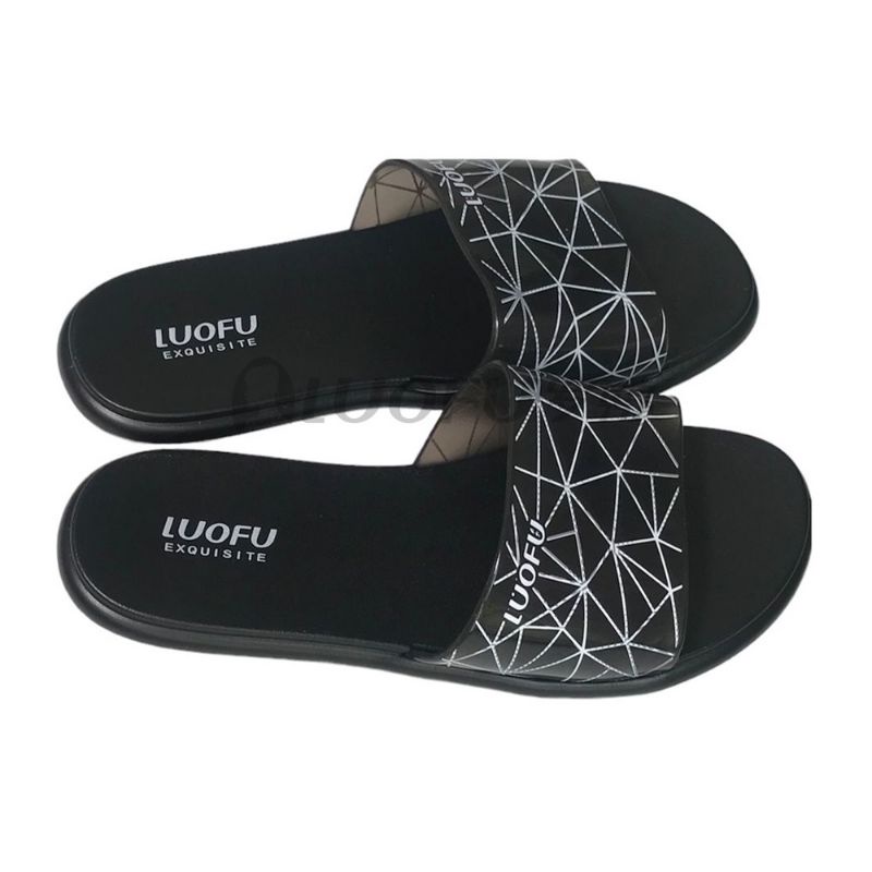 sandal wanita selop kokop Luofu terbaru nyaman sandal Luofu jelly kekinian motif selop garis garis sandal wanita empuk terbaru