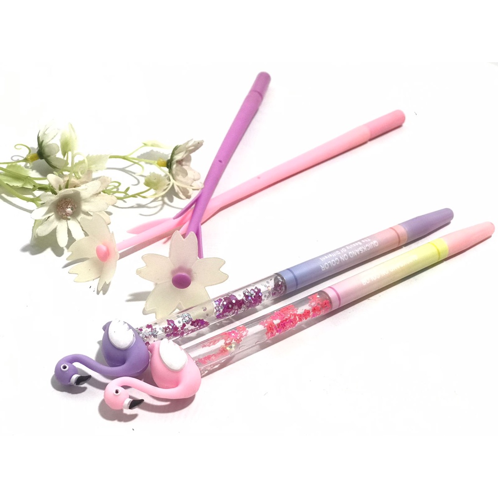 ( Ecer 1 pcs ) PEN GEL MOTIF MENARIK - FLAMINGGO / PEN FLOWER / PULPEN