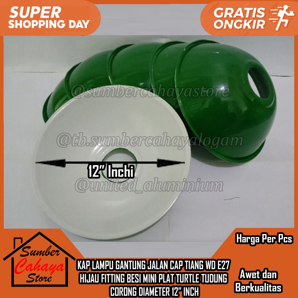 KAP LAMPU GANTUNG JALAN TAMAN CAFE OUTDOR ANTI AIR COVER COPER CAP CUP TOPI TIANG WD E27 HIJAU IJO F