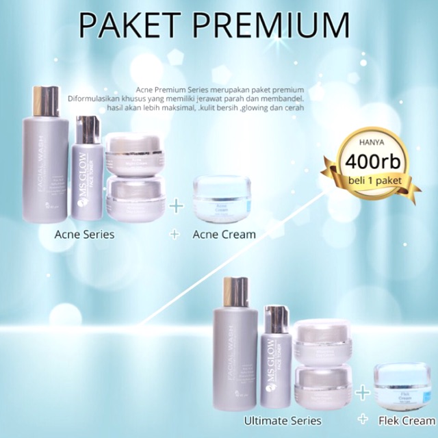 [ORIGINAL] Paket Premium Ms Glow by Cantik Skincare khusus untuk flek / acne (berjerawat)