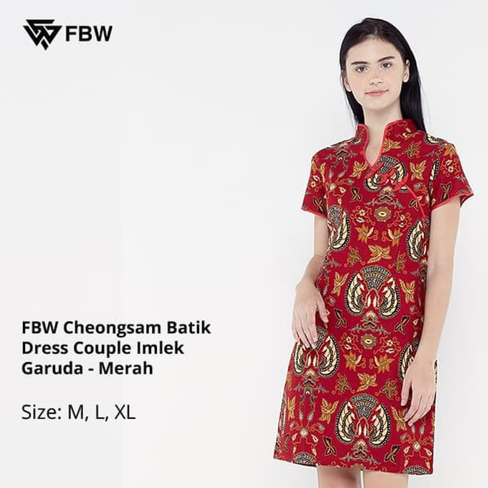 Dress imlek Dress Batik - FBW Cheongsam Batik Dress Couple Imlek Garuda - Merah - Merah, M Murah