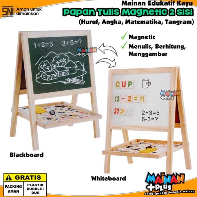 Harga Gudang Mainan Edukasi Kayu Papan Tulis Magnet Standing Whiteboard Blackboard