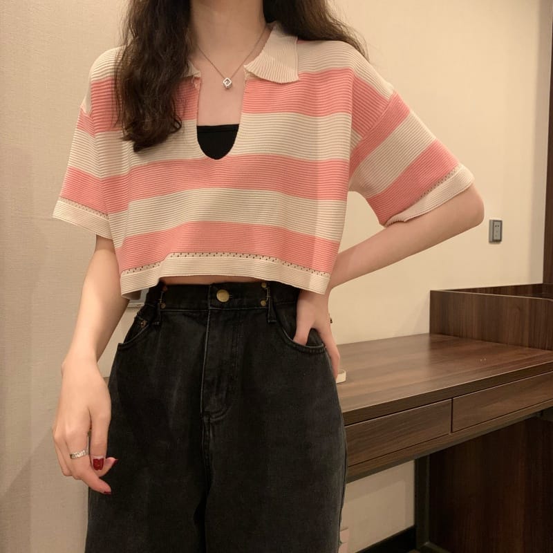 BEFAST - ZEC OOTD Atasan Kaos AYANA / RJT Collar Knit / Pakaian Kaos Rajut / Tshirt Crop Kekiniaan Remaja Wanita / Kaos Crop Leher V / OOTD Ala Style Korean / Terbaru 2022 / Termurah