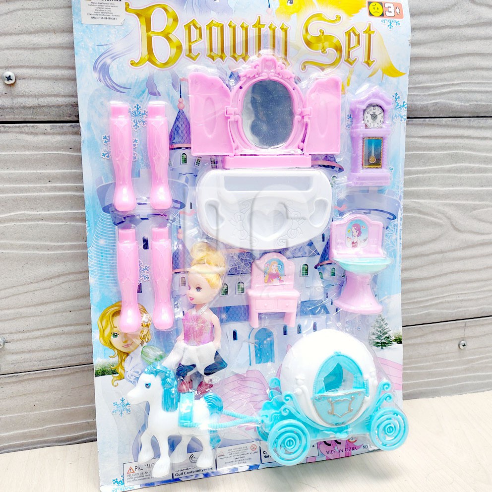 Beauty Set Berbie Mainan Meja Rias Kereta Kuda Sepatu Boneka