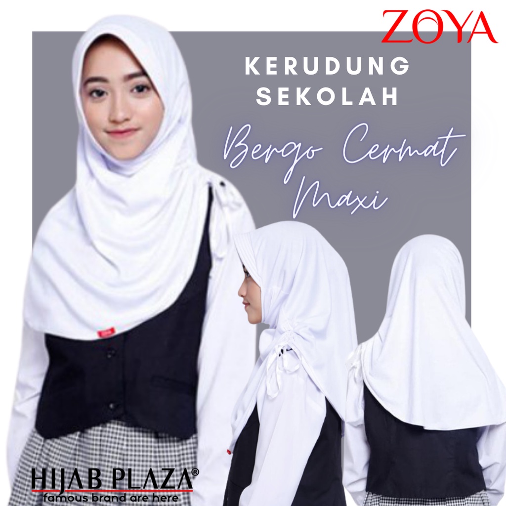 Kerudung  Sekolah Zoya Bergo Cermat Maxi/Kreatif Midi/Ceria Maxi Warna Putih Cuci Gudang