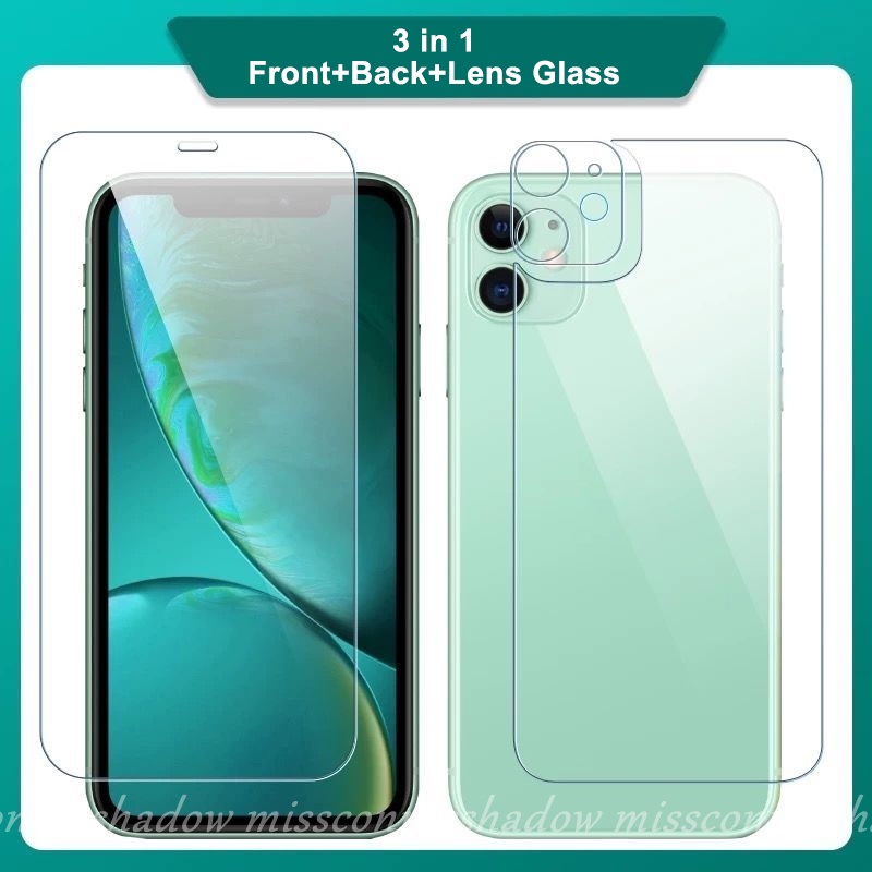 3-in-1 Tempered Glass Front Back Lens Glass Compatible for iPhone 11 12 13 Pro Max 7Plus 8Plus XR  6 6S Plus 7 8 SE 2020 Screen Protector Tempered Glass Film