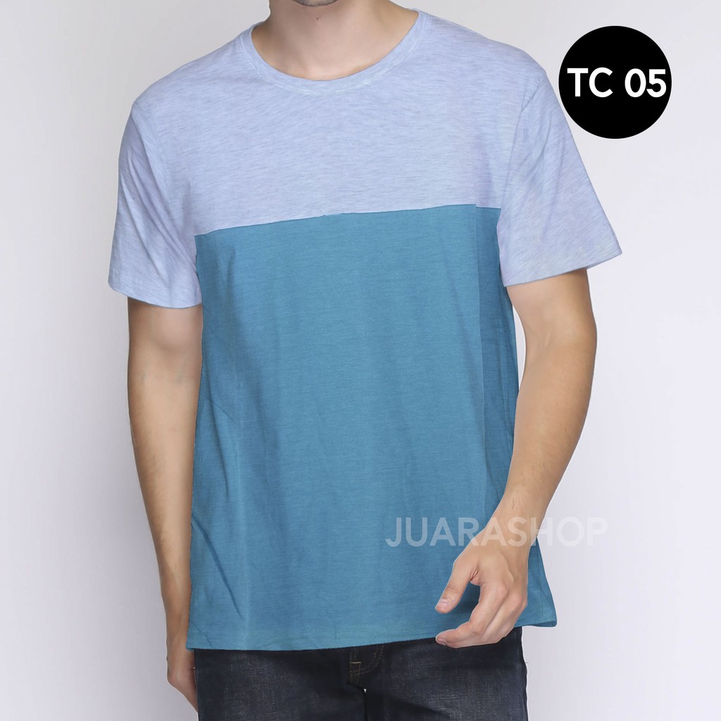 KAOS POLOS PRIA KOMBINASI  / BAJU APLIKASI LENGAN PENDEK TWOTONE PUTIH TOSCA MISTY TC05