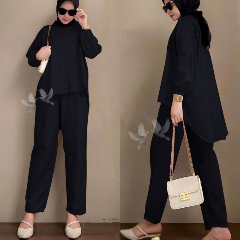 SEOLA STELAN KEMEJA CELANA POLOS ONE SET HIJAB CASUAL SIMPEL ELEGANT FH