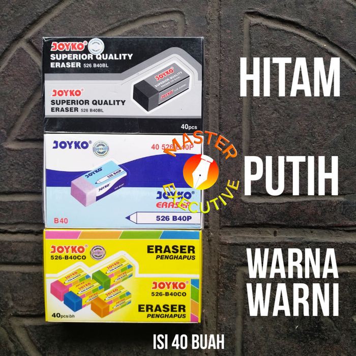 [Pak - 40 Buah] Joyko Penghapus Kecil / Rubber Eraser 40 Bh - Putih Hitam Mix