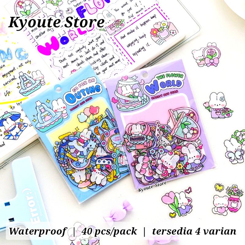 

40 pcs Sticker PVC Waterproof Cute Bunny Rabbit Food Flower Outing World Journal Scrapbook Diary DIY