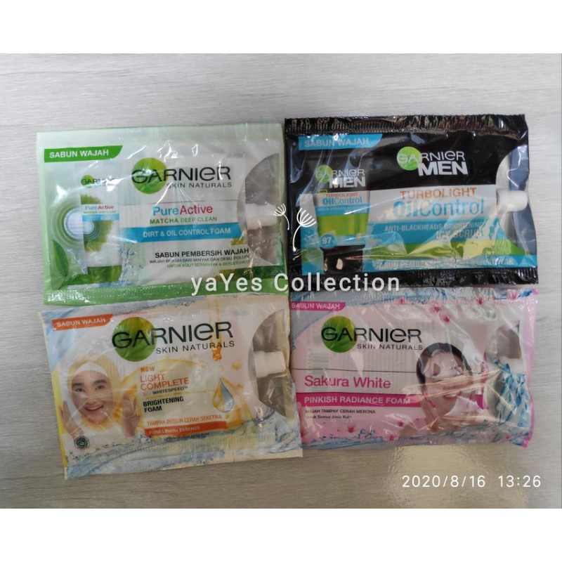 Garnier sabun pembersih wajah facial foam sachet pure active man men oil control sakura brightening