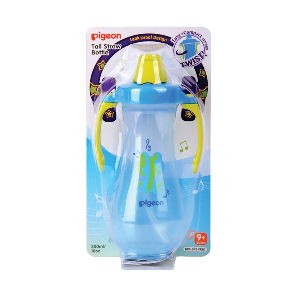 Pigeon Tall Straw Bottle Botol Minum Sedotan Bayi 9+ Bulan Blue Biru 300ml