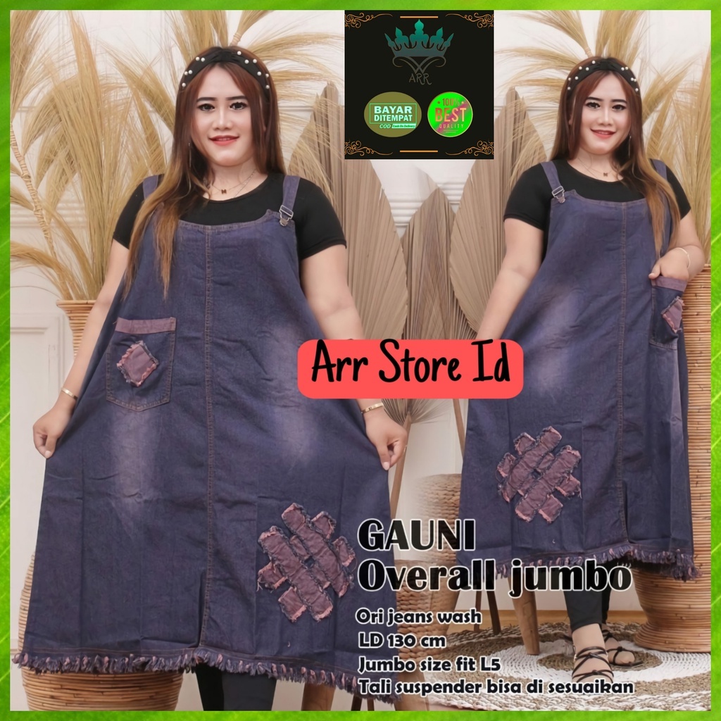 Baju Kodok Overall Dress Jeans Wanita Jumbo Bordir Tempel Ld 130 Gauni Overall Terbaru Allsize