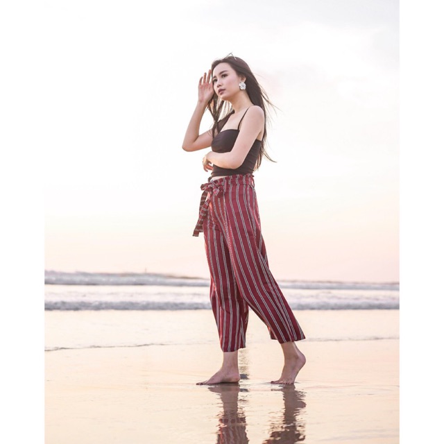 LOVE ESCAPE Celana Kulot Salur Wanita/Celana Panjang Kulot/Stripes Culotte Pants