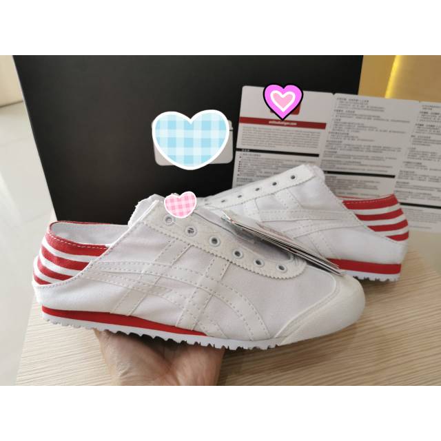 Sepatu Jepang Slip On White Red Paraty