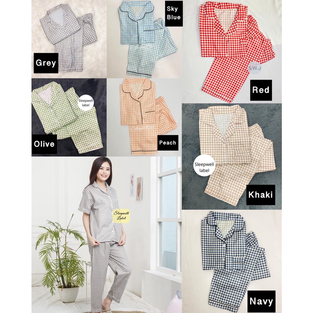 setelan pajamas kotak-kotak/piyama square/baju tidur/pajamas korea kekinian/homewear/daily set