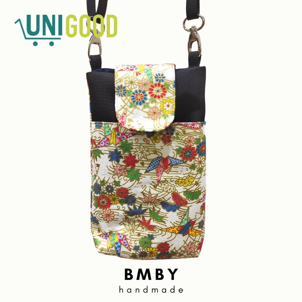 UNIGOOD X BMBY - Fabric Crossbody Phone Bag Handmade Japanese Cotton Handphone Purse Adjustable Strap Sling Bag Mini Tas HP Kain Jepang